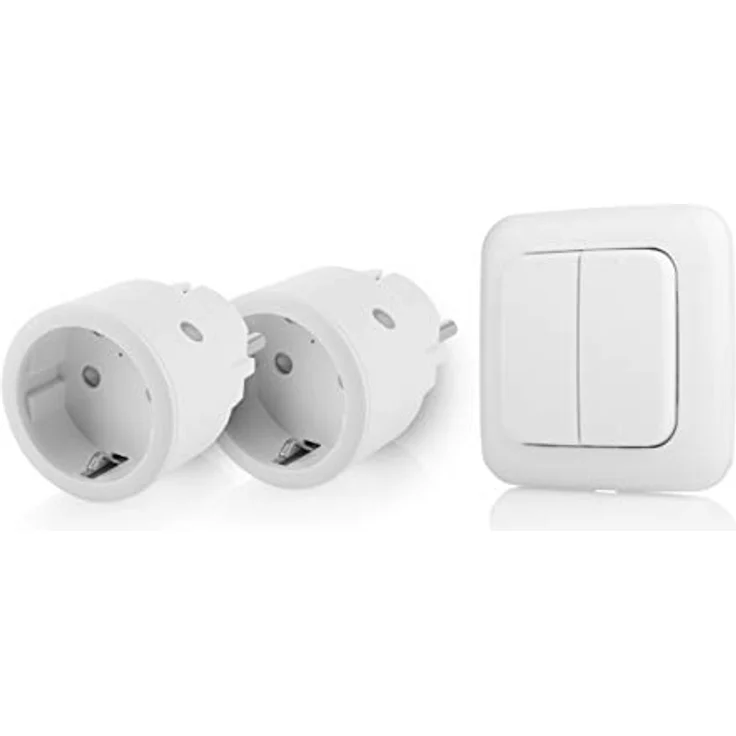 Smartwares SH4-99575 Indoor-Steckdosenschalterset mit Doppellichtschalter – Plug & Connect, 2Smarte Steckdosen, Drahtloser Doppelter Lichtschalter.433,92 MHz Frequenz, 30m Funkreichweite,2300WLeistung – Bild 1