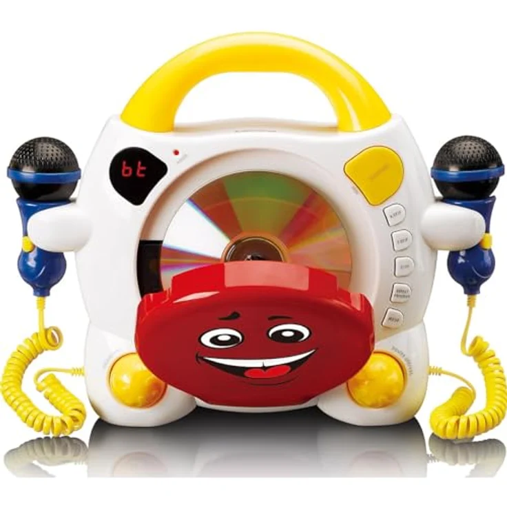 Lenco KCD-011 CD-Player Sing Along für Kinder - Bluetooth 5.0 - Antishock - LED-Display - Titelspeicher - 2 Mikrofone für Karaoke - AC- oder Batterie betrieben - mit Aufklebern – Bild 4