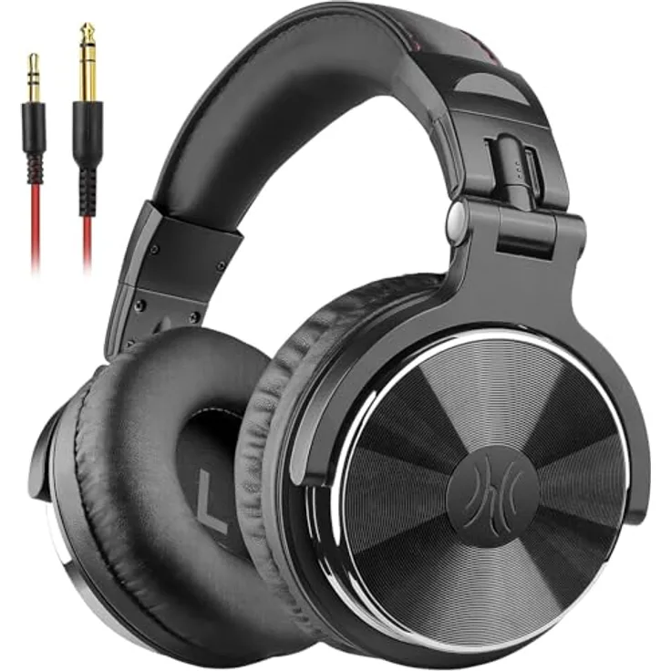OneOdio Pro-10, kabelgebundene Kopfhörer mit Mikrofon, Hi-Res Audio, extra Bass, faltbar, DJ, kompatibel mit MP3, PS4, E-Gitarre, Klavier, Share-Port, zwei abnehmbare Kabel