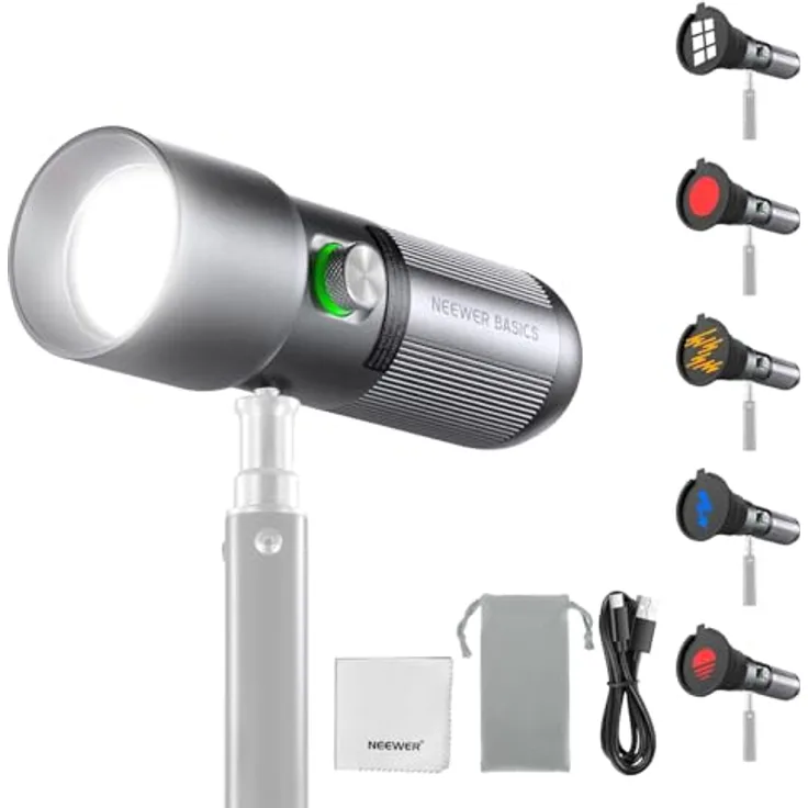 NEEWER FL10, tragbare RGB Fotografie Taschenlampe mit 10W LED, 4 Lichtfarben, 20 GOBO Filtern und 7500mAh Akku aus Aluminiumlegierung, Umgebungslicht in Sonnenuntergangsfarben