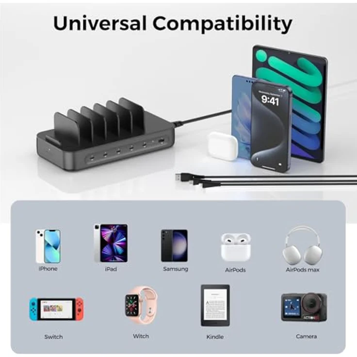 4smarts 541805, Universales Handy-Ladegerät, AC, 5 USB Typ-C Anschlüsse, 1,5 m Kabellänge, Schwarz – Bild 8