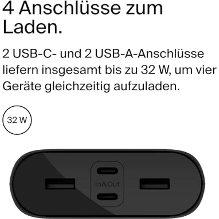 Belkin BoostCharge 4-Port Powerbank 26K, Akkupack mit USB-C- und USB-A-Anschlüssen, Schnellladen mit USB-C Power Delivery, tragbares Ladegerät für iPhone 15, 14, iPad Pro, Galaxy S24, S23, Pixel – Bild 2