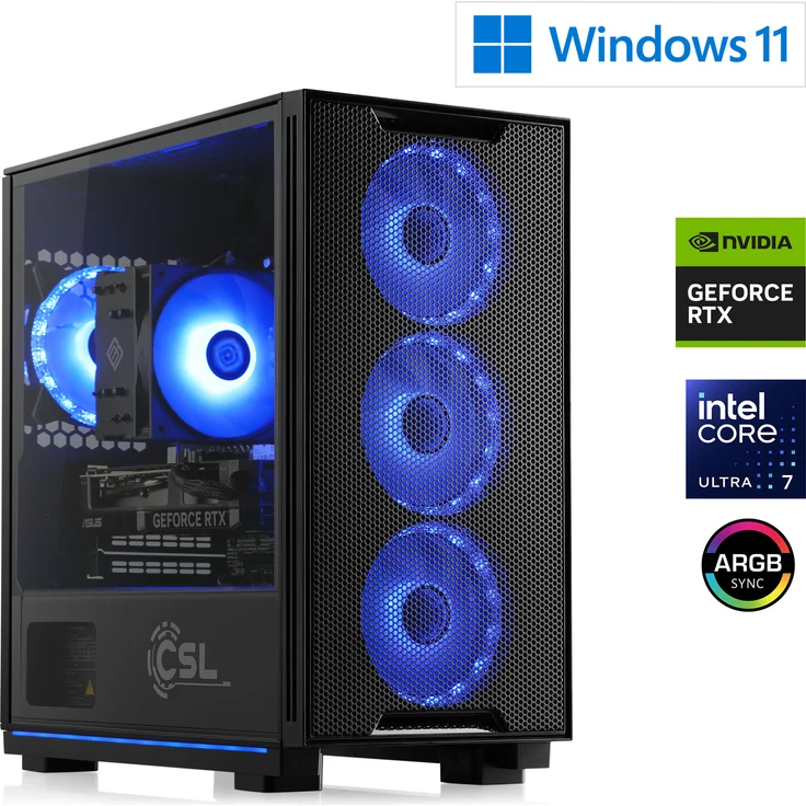 CSL-Computer Gaming PC M12160H, Intel Core Ultra 7 265KF, 3900 MHz, GeForce RTX 5060 Ti, 32 GB DDR5 RAM, 2000 GB M.2 SSD, Windows 11 Home, USB 3.2