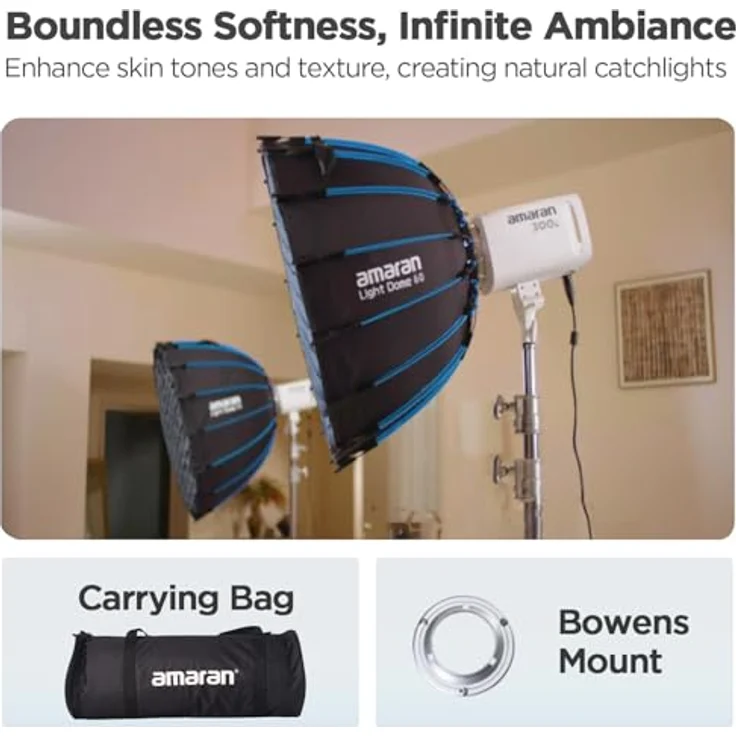 Amaran Light Dome 90, Softbox für weiches Licht mit Schnellspannmechanismus und Bowens Mount, Schwarz – Bild 5