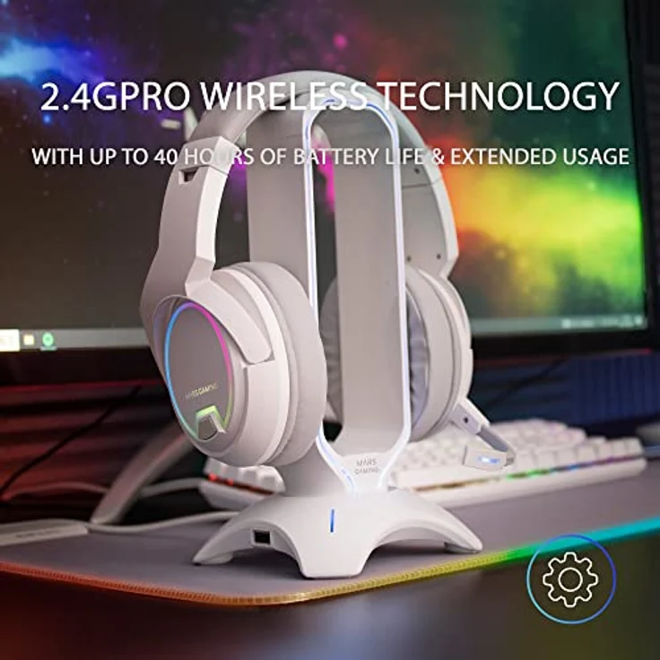 MARSGAMING Mars Gaming MHW-100 Weiß, Drahtloses Headset ARGB Flow, Abnehmbares ENC-Mikrofon, Ultraleicht, Aktive ENC + Passive Geräuschunterdrückung, Universelle Kompatibilität – Bild 2