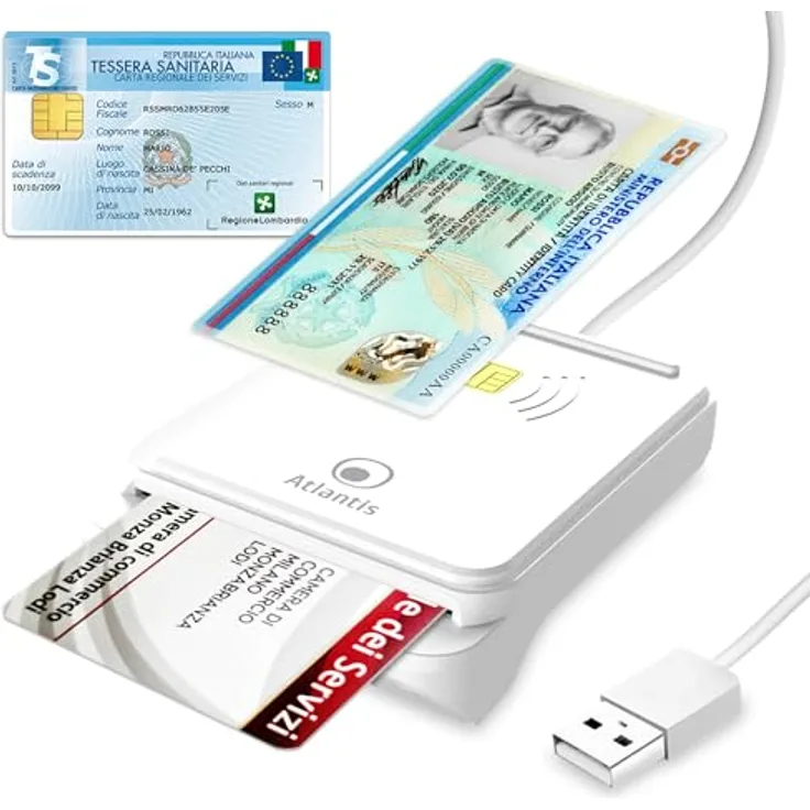 Atlantis CIE 3.0 Kartenleser, elektronischer Personalausweis und Gesundheitskarte, NFC-Technologie, direkter Zugang zu INPS und ANPR