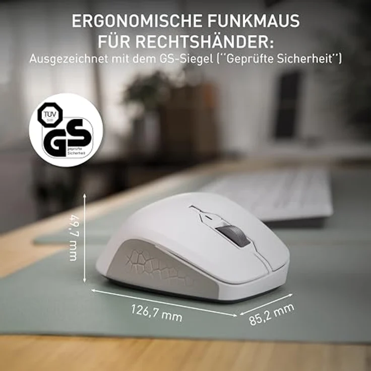 CHERRY STREAM MOUSE COMFORT, Ergonomische Funkmaus für Rechtshänder, 2,4 GHz, 6 Tasten, Weiß – Bild 2