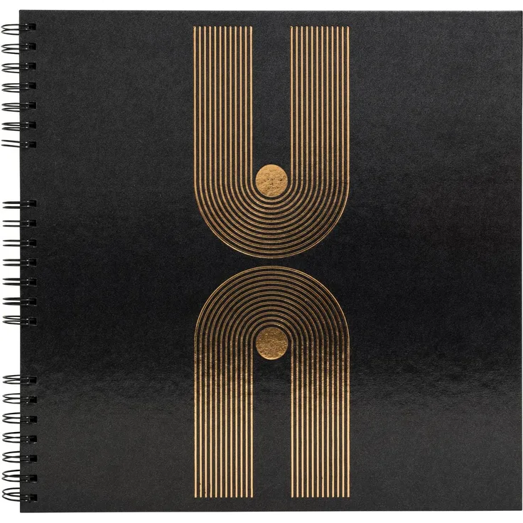 EXACOMPTA Fotoalbum Fotoalbum mit Spiralbindung 60S schwarz 32x32 cm - Graphik Design in geprägtem Gold, Schwarz