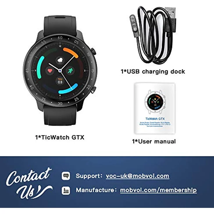 mobvoi TicWatch GTX Smartwatch, 24-Stunden-Herzfrequenzüberwachung, schwarz – Bild 5