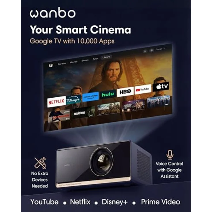 Wanbo Projektor X5 Pro (2025), 140-Zoll Full HD 1080P Beamer mit Android TV 11 und BT 5.0, Schwarz EU – Bild 5