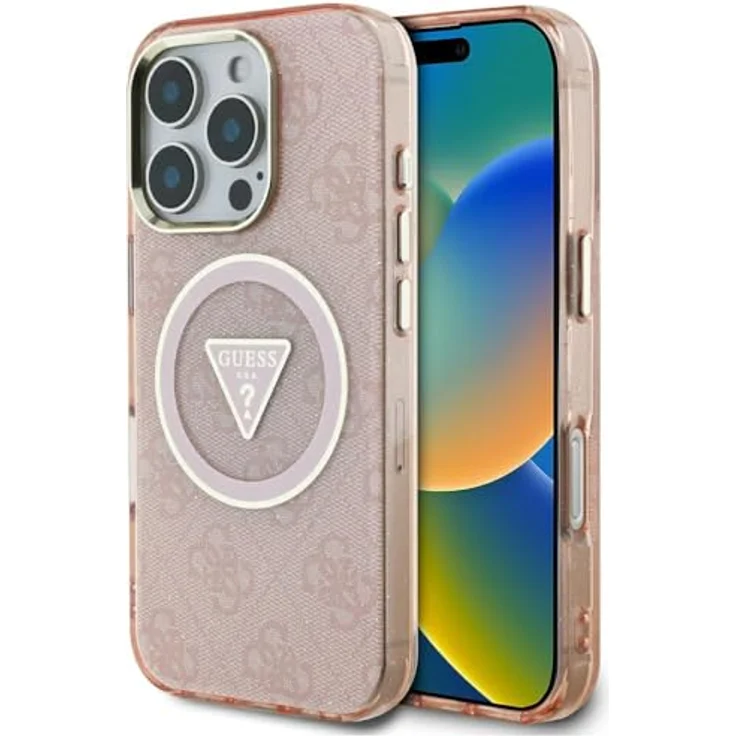 CG MOBILE Guess IML Metal Glitter 4G Circle Triangle, MagSafe-kompatible Hülle für iPhone 16 Pro Max, Rosa, TPU/PC Hardcase – Bild 1
