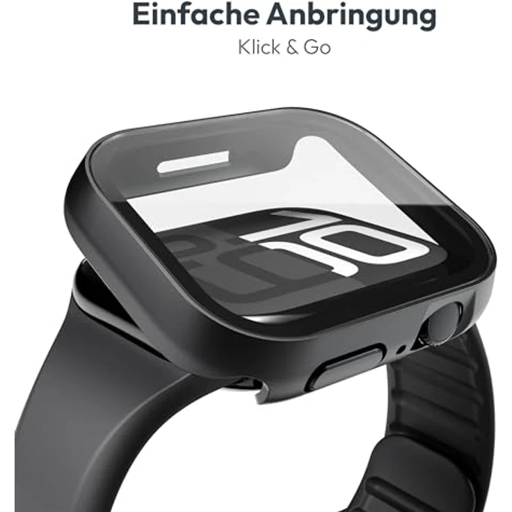 Vonmählen Thin Case für Apple Watch SE (40mm), ultradünne Schutzhülle mit 9H gehärtetem Glas, wasserdicht, Schwarz – Bild 5