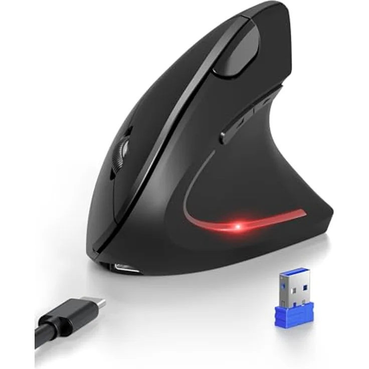 TECKNET Ergonomische Bluetooth Maus Jiggler, Wiederaufladbar, 4800 DPI, Optische Leise Vertikale Funkmaus für Windows, MacOS, Android, iPadOS