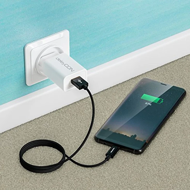deleyCON 0,5m USB-C Kabel - Ladekabel Datenkabel - Nylon + Metallstecker - Kompatibel mit Apple Samsung Google Huawei Xiaomi - Schwarz – Bild 5