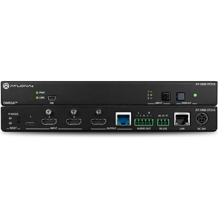 Atlona AT-OME-ST31A USB-C/HDMI Switcher 3x1, 4K UHD HDBaseT Transmitter mit automatischer Eingangswahl und RS-232 Steuerung