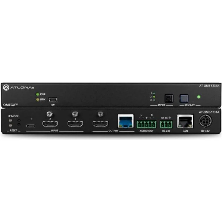 Atlona AT-OME-ST31A USB-C/HDMI Switcher 3x1, 4K UHD HDBaseT Transmitter mit automatischer Eingangswahl und RS-232 Steuerung