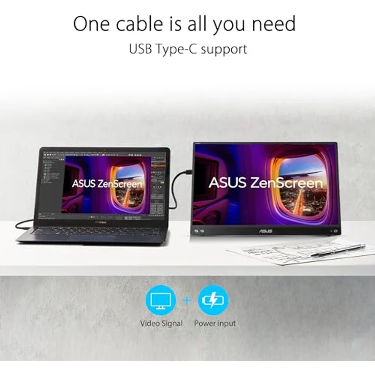 ASUS ZenScreen MB16AHV - 15,6 Zoll tragbarer USB Monitor - Full HD 1920x1080, 15W USB-C, Mini-HDMI, Autorotation - IPS Panel, leichtes Design, Kickstand, Stativ Sockel - 16:9, entspiegelt – Bild 2