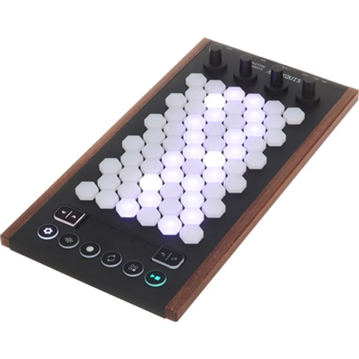 Intuitive Instruments Exquis Deluxe Dark Wood, Multi-Touch MPE Midi-Controller mit 61-Tasten Hexagonal-Keyboard, Aftertouch und Holzseitenteilen