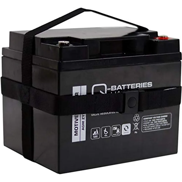 Q-Batteries AGM Rollstuhl Scooter Batterie mit Tragegurt 12V 50Ah, Zyklenfest und Zyklustauglich