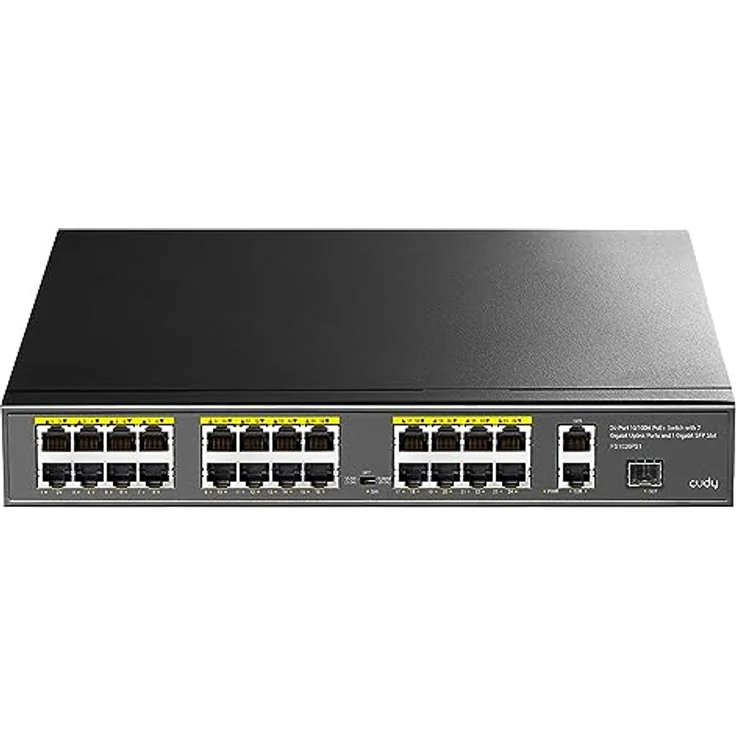 Cudy FS1026PS1, Netzwerk Switch mit 24xFE PoE, 300W Leistung, 1xSFP, lüfterlos, Schwarz – Bild 1
