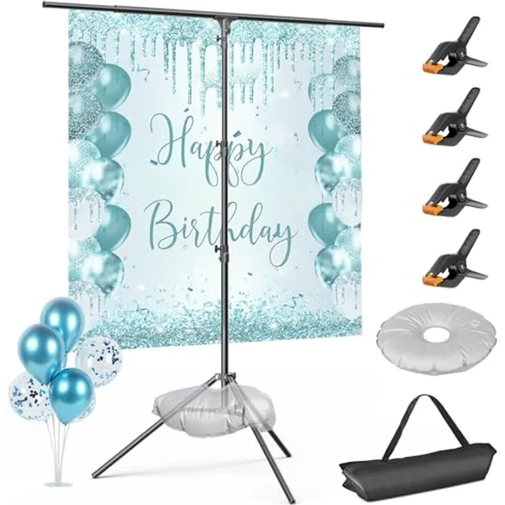 EMART T Form Hintergrund Ständer, 1,5x2,5m Hintergrundsystem mit 4 Federclips, Tragetasche für Fotostudio, anpassbare Höhe 1,8m - 2,55m, faltbar für Portrait- und Produktfotografie