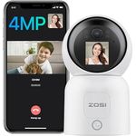 ZOSI 2,5K 4MP WLAN Innen Überwachungskamera mit Monitor, 360° Schwenkbare Kamera Indoor für Baby, 2,4/5Ghz WiFi, KI Personenerkennung, Auto-Tracking, Gesture-Call, C519M in Weiß