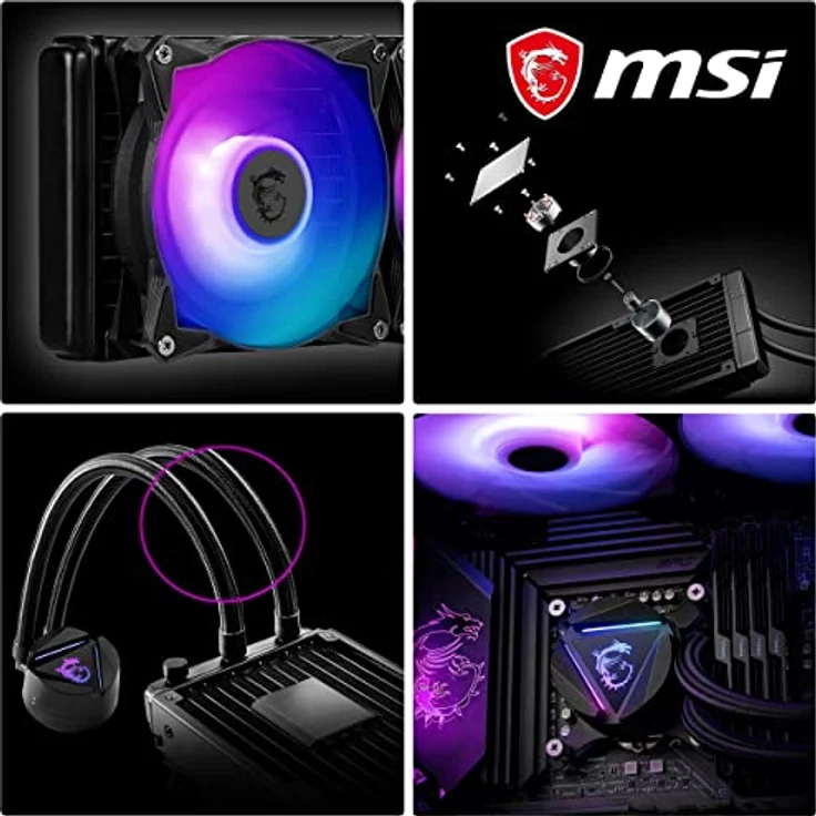 MSI MAG CORELIQUID 240R V2 AIO CPU Wasserkühlung, drehbarer ARGB-Blockkopf, integrierte Kühlerpumpe, Split-Flow-Wasserkühlung, verdampfungssichere Schläuche, einfache Montage, AMD & Intel kompatibel – Bild 4