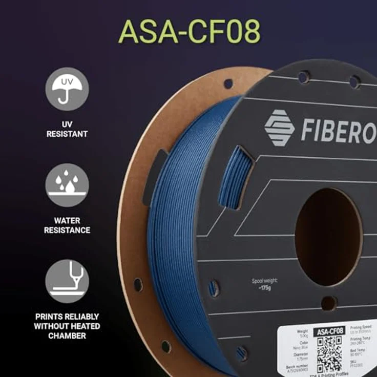 Polymaker Fiberon™ ASA-CF08, 3D Filament mit 8% Carbonfaser, UV-geschützt und hitzebeständig bis 103 °C, Blau, 500 g – Bild 2