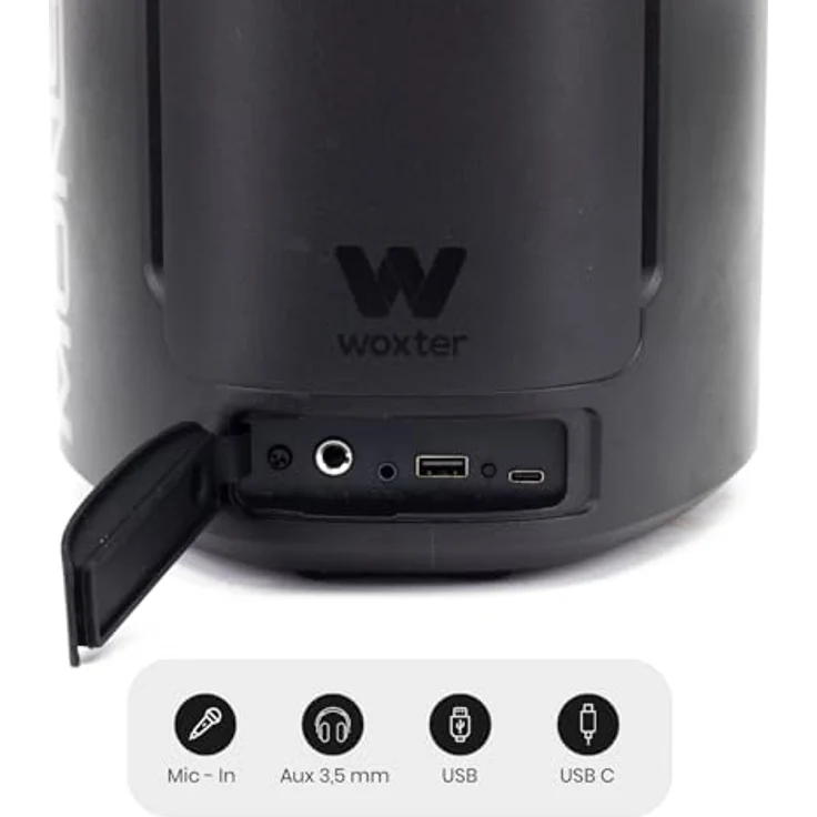 Woxter Monster XL Tragbarer Bluetooth-Lautsprecher, 100 W Leistung, 4000-mAh-Akku, IPX5-Zertifizierung, TWS-Funktion, LED-Beleuchtung, USB C – Bild 4