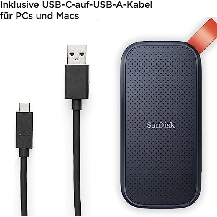 SanDisk Portable SSD 1 TB (externe Festplatte mit SSD Technologie 2,5 Zoll, 800 MB/s Übertragungsraten, robustes Laufwerk, robuste Befestigungsschlaufe aus strapazierfähigem Gummi) grau – Bild 3