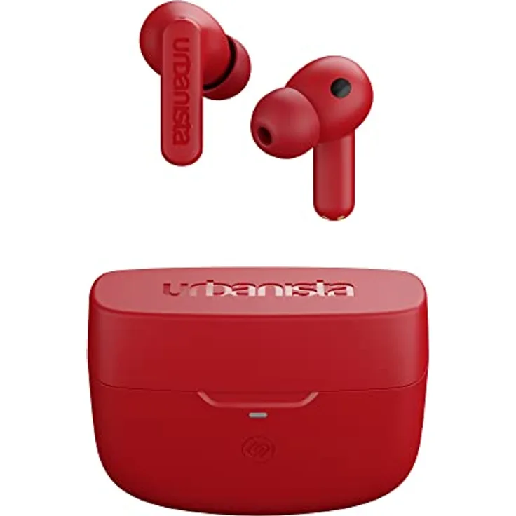 Urbanista Atlanta In Ear Kopfhörer Bluetooth Noise Cancelling, Hybrid ANC, Tiefe Bässe, spritzwassergeschützt, Multipoint Pairing Earbuds, Transparenzmodus, Ladecase kabellos, Vibrierendes Rot