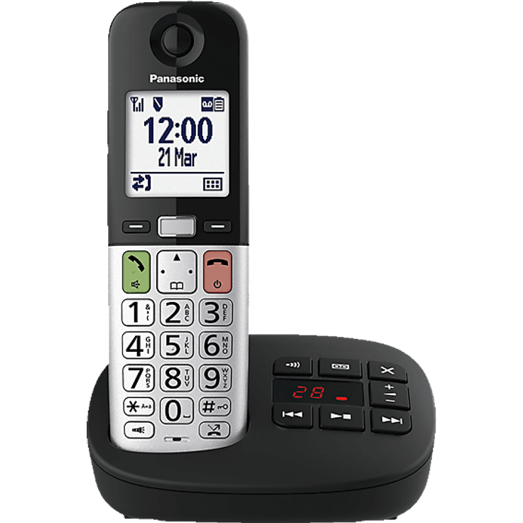 PANASONIC KX-TGU430EXB Schnurloses Telefon mit 2,1-Zoll-Display, Anrufbeantworter und verstärkter Hörerlautstärke, Schwarz