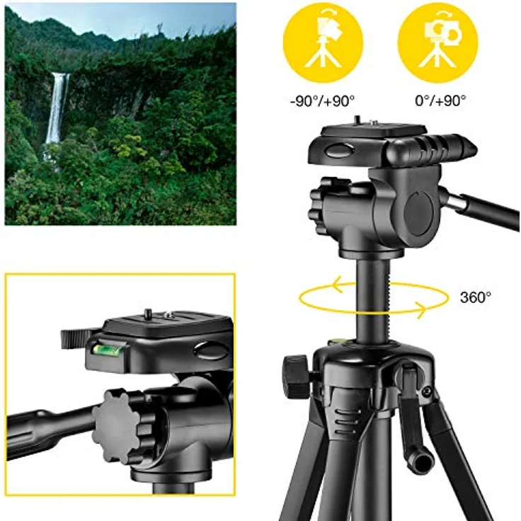 National Geographic Fotostativ-Kit, medium, 3-Wege-Kopf, Schnellwechselplatte, 3 Beinsegmente, Klemmverschluss, Kurbelmittelsäule, trägt bis zu 1.5 kg, Aluminium, für Canon, Nikon, Sony, NGHP00 – Bild 5