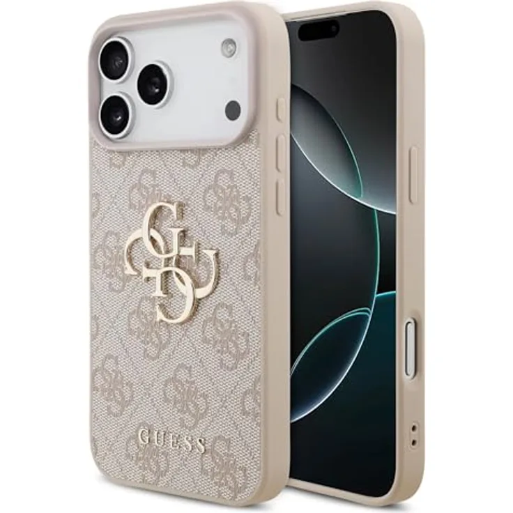 CG MOBILE Guess 4G Groß Logo Hülle für iPhone 17 Pro, Kunstleder Hardcase in Pink mit hohem Schutz