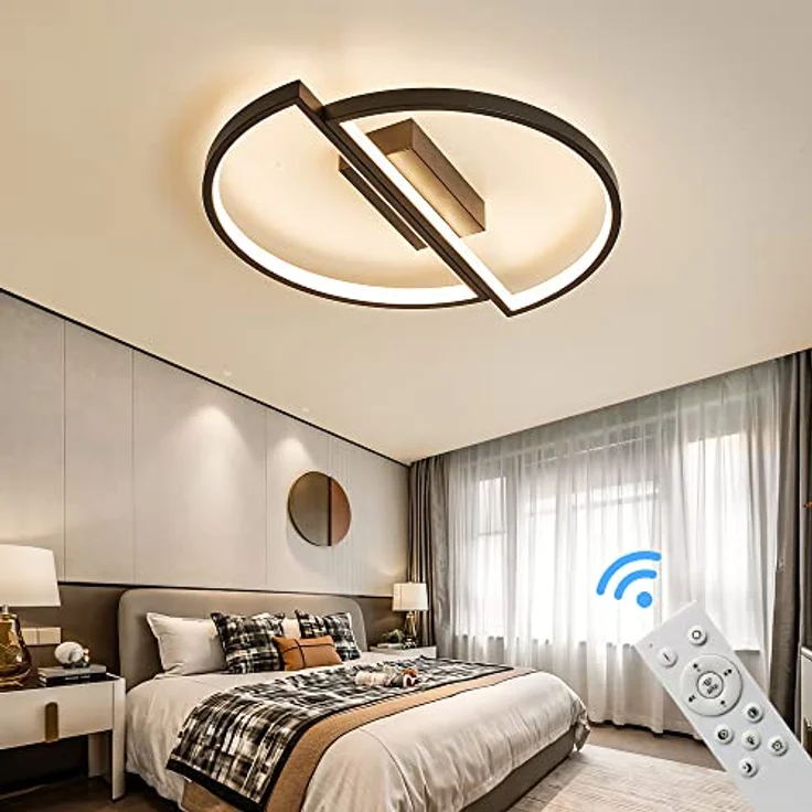 Eurotondisplay LED Deckenleuchte Deckenlampe SX87 mit Fernbedienung Lichtfarbe/Helligkeit einstellbar dimmbar weiß schwarz lackierte MetallrahmenLED Schlaffzimmerleuchte ceiling light (SX8719B Ø 45cm) – Bild 2