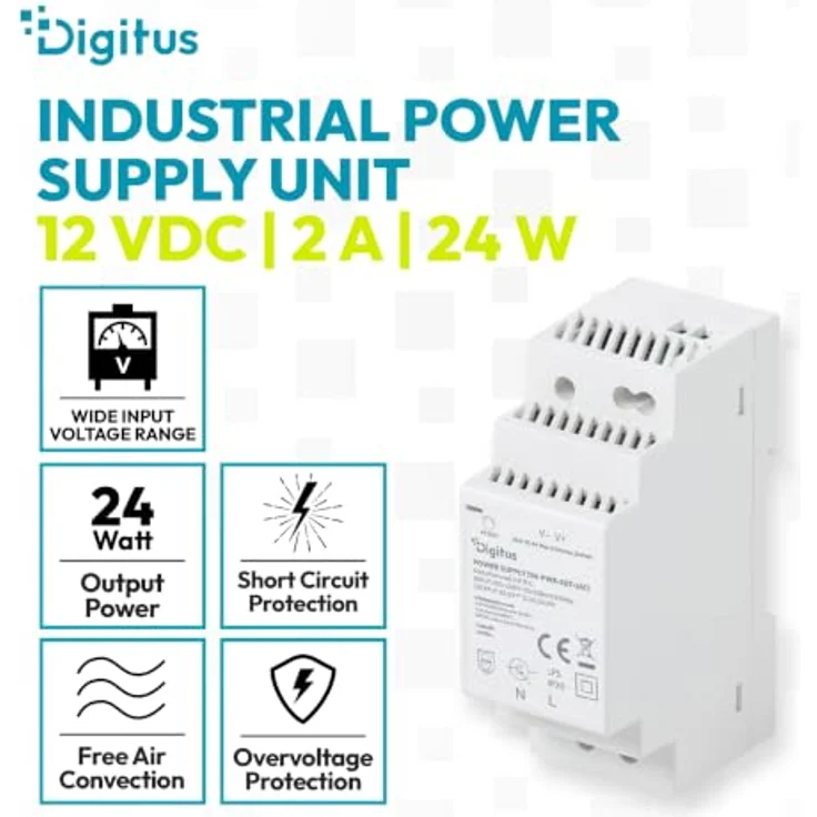 Digitus 12V / 2A / 24W Step-Shape DIN-Rail Netzteil, Slim Design für Server-Anwendungen, 90-264 V, 47/63 Hz – Bild 2