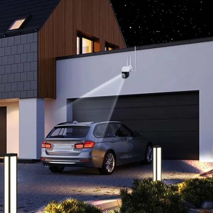 Casativo WLAN Outdoor Überwachungskamera 2K, IP66 wetterfest, Pan-Tilt, intelligente Personenerkennung, Nachtsicht in Farbe, 95 dB Sirene – Bild 5