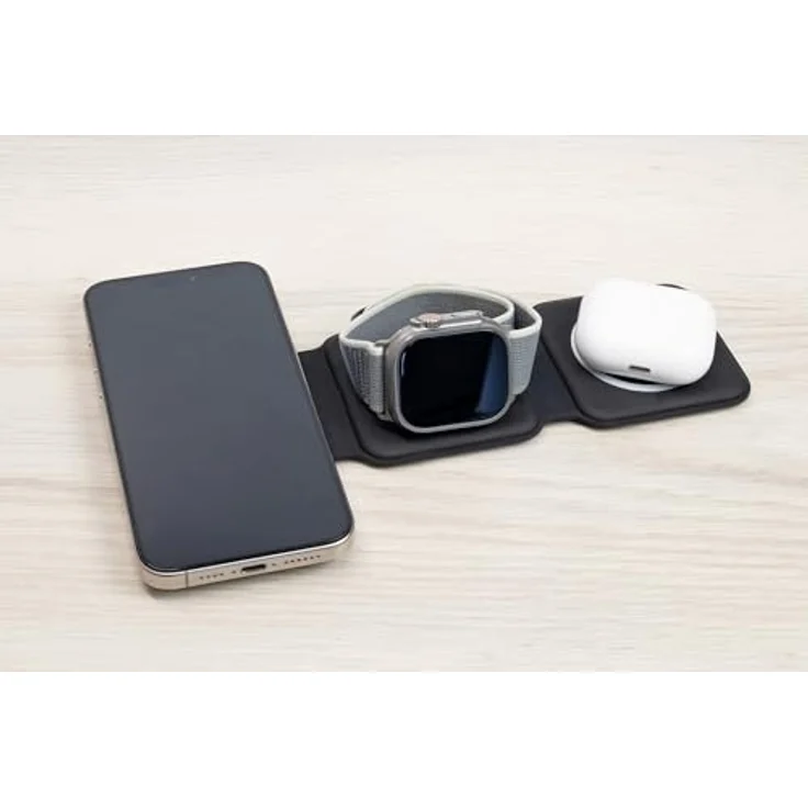 SCHWAIGER LISM0031 Ladestation QI Wireless Multicharge Ladeplatte, faltbar und klappbar, für Smartphone, iPhone, Smartwatch, Apple Watch und AirPods, mit Magnet-Ladefläche und Multischutzsystem – Bild 3