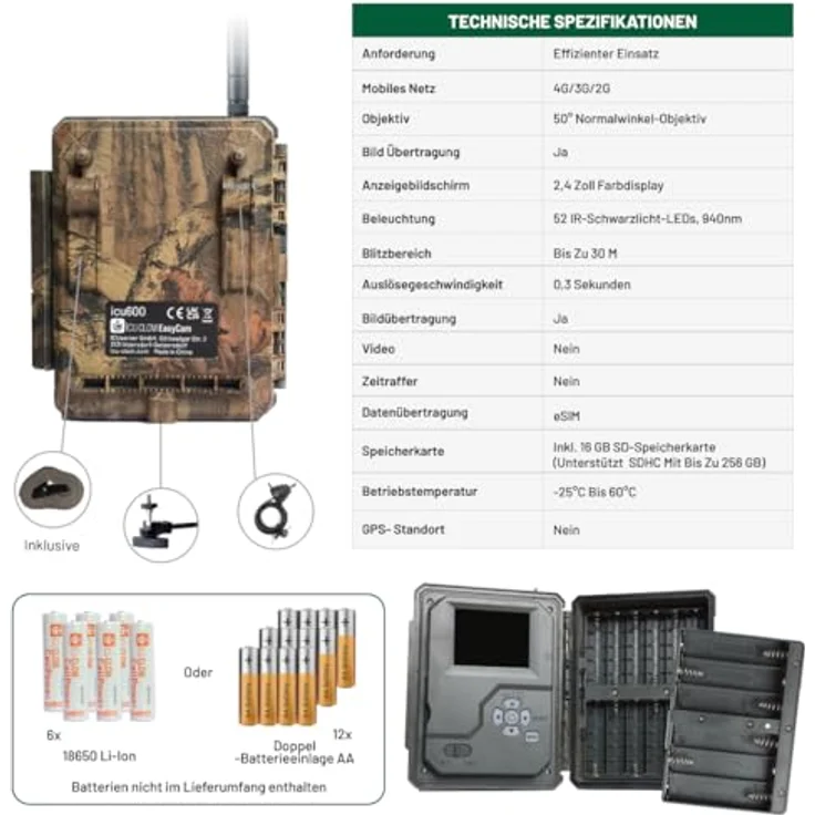 ICUserver ICU CLOM EasyCam, Wildkamera mit 4G/LTE, 50° Linse, 0,3s Auslösezeit, wetterfest, inkl. 500 Coins und 16 GB SD-Karte – Bild 6