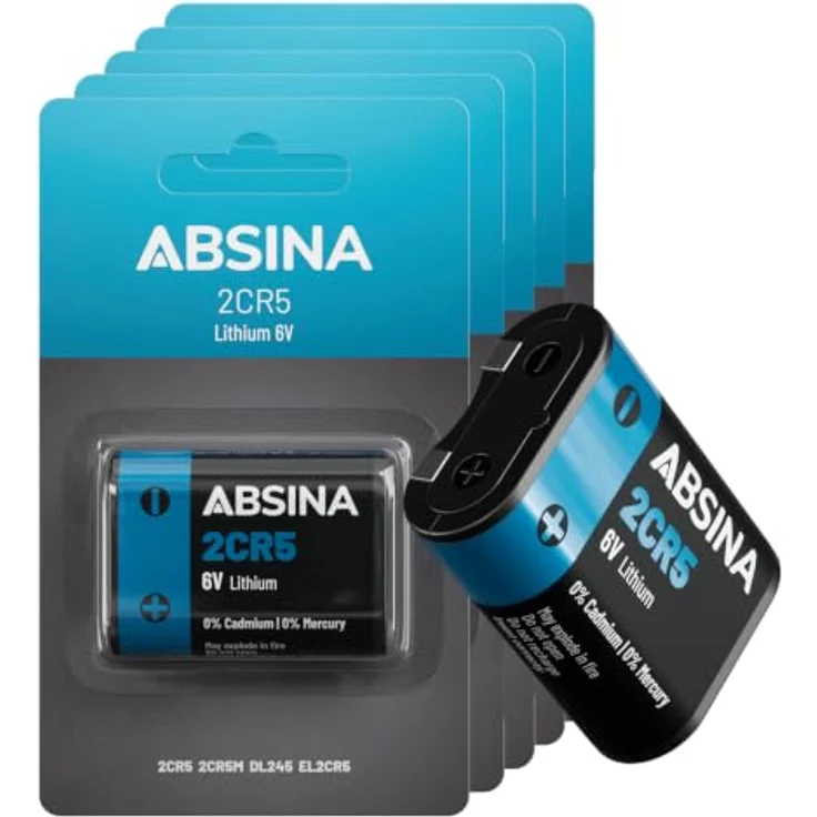 ABSINA 5x 2CR5 Batterien 6V Lithium - Langlebige und zuverlässige Batterie für Kamera, Temperaturfest von -40°C bis +60° – Bild 1