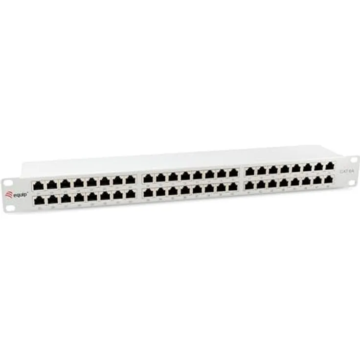Equip 326526 48-Port Cat.6A geschirmtes Patchpanel, 19" 1HE, bis zu 500 MHz, lichtgrau
