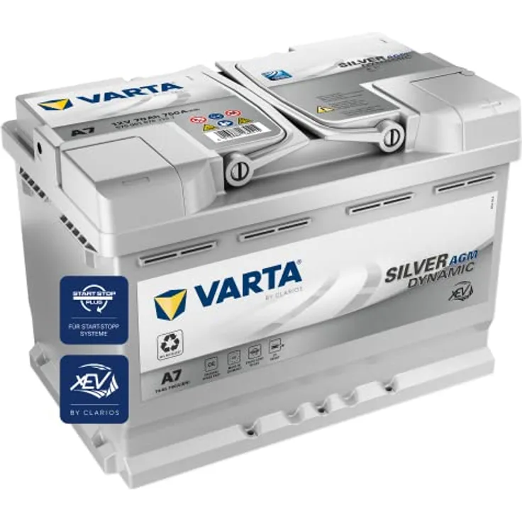 VARTA A7 Silver Dynamic AGM, 12V 70Ah 760A Autobatterie für Start-Stop Systeme, rüttelfest und auslaufsicher