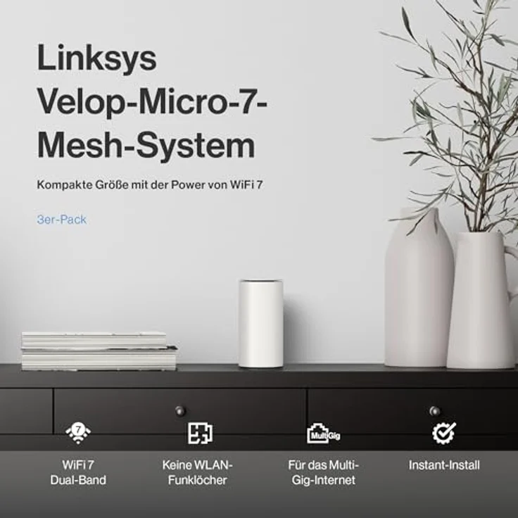 Linksys Velop Micro 7 BE5000, Dual-Band Wi-Fi 7 Mesh System (3-Pack) Router mit hoher Reichweite – Bild 2