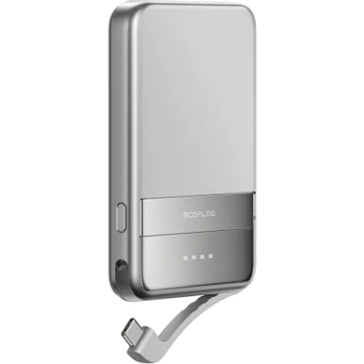 EF ECOFLOW Rapid Magnetische Powerbank 5000 mAh Silber, kabelloses tragbares Ladegerät, 30 W Schnellladender Batteriepack mit USB-C-Kabel, kompatibel für iPhone 16/15/14/13/12 Serie