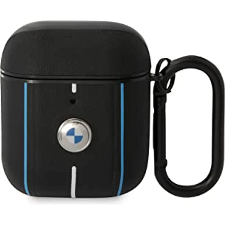 CG MOBILE BMW Signature-Kollektion Airpods 1/2 Hülle aus echtem Leder mit farbigen Linien, Schwarz – Bild 1