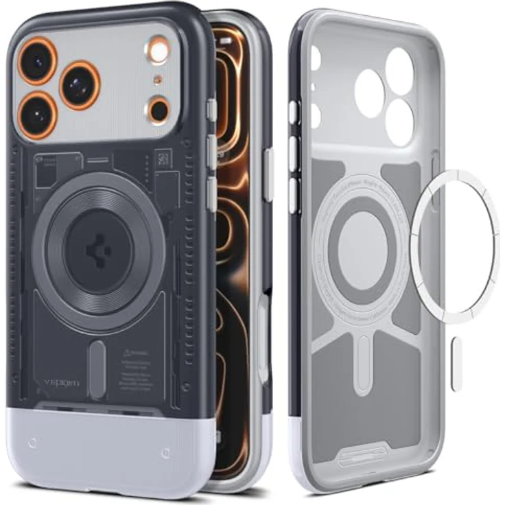 Spigen iPhone 17 Pro Max Hülle Classic C1, Retro-Futuristisches Design mit 6-Lagen Schutz und MagFit Kompatibilität - Graphite – Bild 1