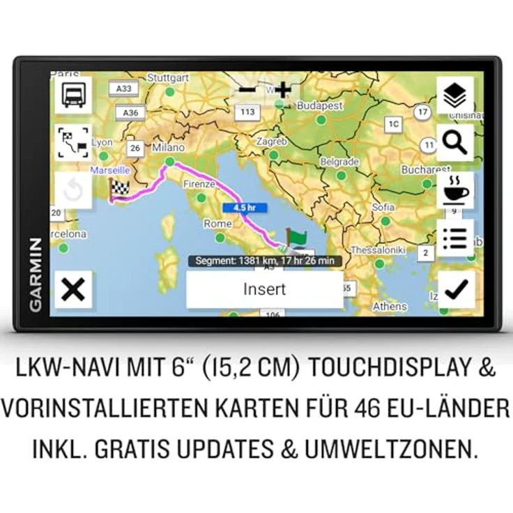 Garmin dēzl LGV 610 MT-D EU, LKW-Navigationsgerät mit 6“ Farbdisplay, vorinstallierten EU Karten für 46 Länder, fahrzeugspezifischem Routing, Echtzeitdiensten und Satellitenbildern – Bild 2