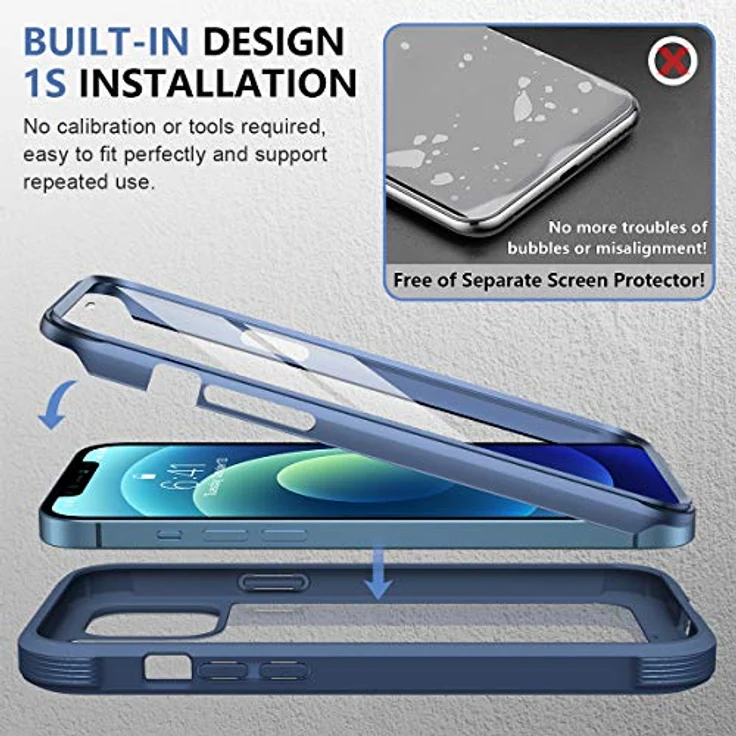 Miracase 360 Grad Hülle für iPhone 12/12 Pro (6.1 Zoll), Ganzkörper Schutzhülle mit eingebauter Glas Displayschutzfolie, stoßfest, Blau – Bild 3