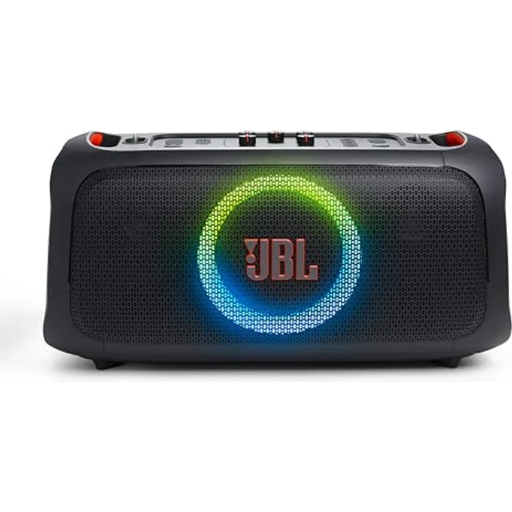 JBL Partybox On-The-Go Essential in Schwarz – Tragbarer Party-Lautsprecher mit dynamischen Lichteffekten und kabellosem Mikrofon – Spritzfestes IPX4 Design – 6 Stunden Laufzeit – Bild 2