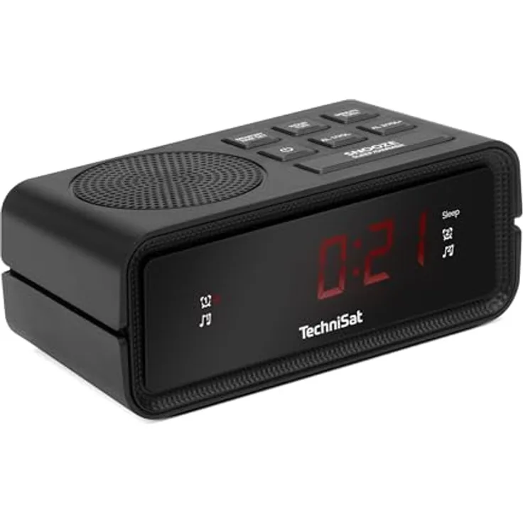 TechniSat DIGICLOCK 2 – kompakter UKW Radiowecker (Zwei Weckzeiten, Schlummerfunktion, dimmbares LCD-Display, Netz- und Batteriebetrieb) in schwarz